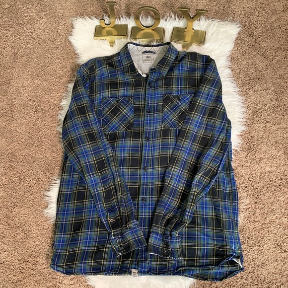 SOLD!Vans Off the Wall Blue Green Flannel Shirt XL - Picture 6 of 8